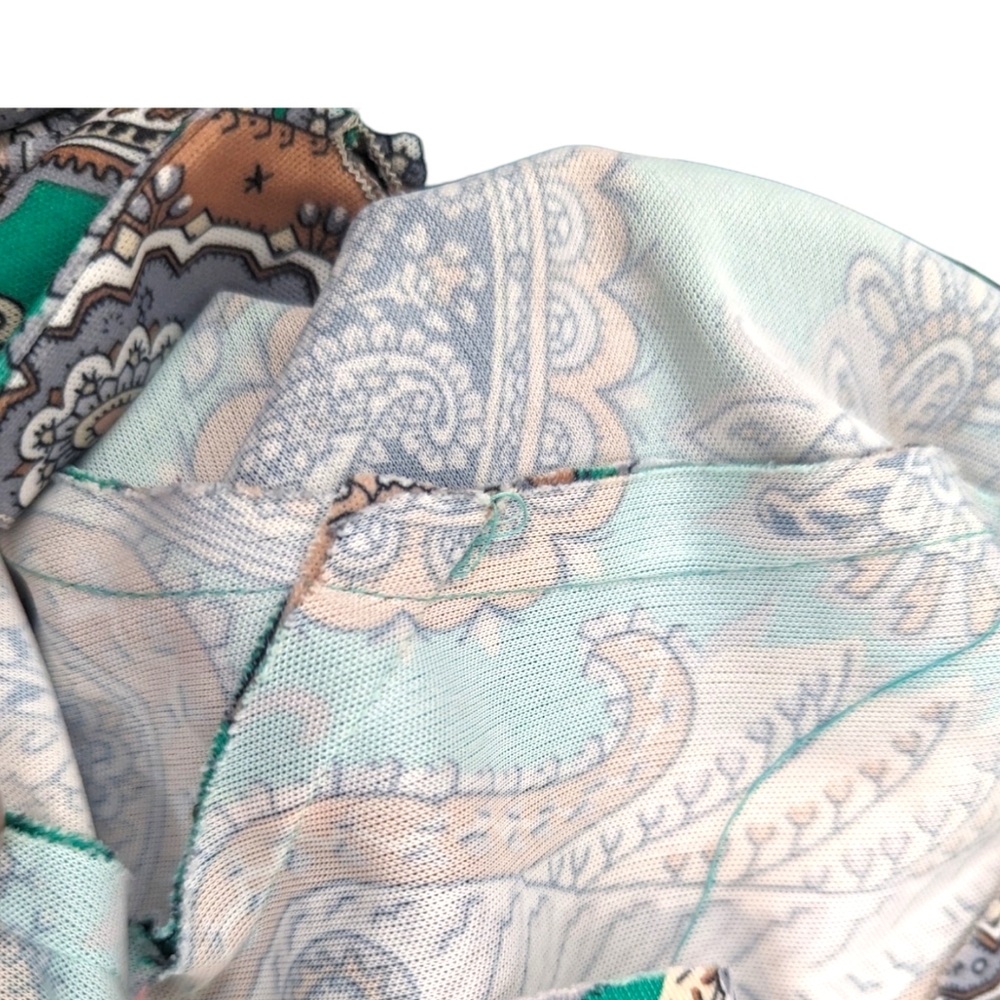 Vintage 70s 60s Paisley Shirt Dress Womens Large Polyester Green Shift - Picture 9 of 13